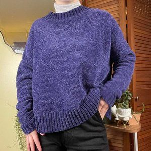 ]Navy Blue Tight Knit Chenille sweater